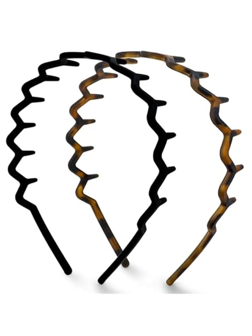 Zig Zag Headbands 2pc Set Black Tortoise Comb Teeth Non-Slip 90s Retro